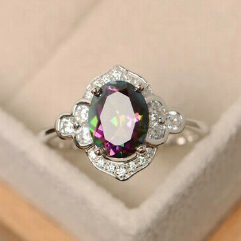 NWT 925 Silver Oval Cut Mystic Topaz Ring